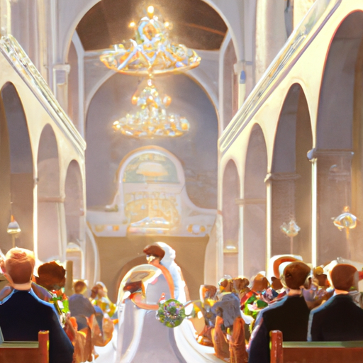 איור של טקס חתונה המתקיים בכנסייה בירושלים