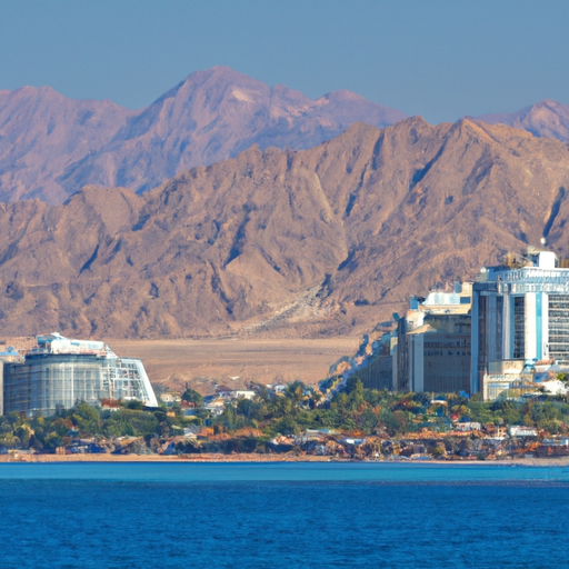 A panoramic view of Eilat's stunning coastline, dotted with luxurious resorts and azure waters.